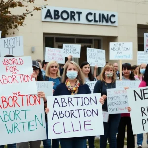 Anti-abortion protesters holding signs during a peaceful demonstration.