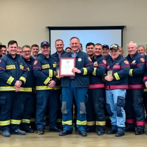 Firefighters at an award ceremony