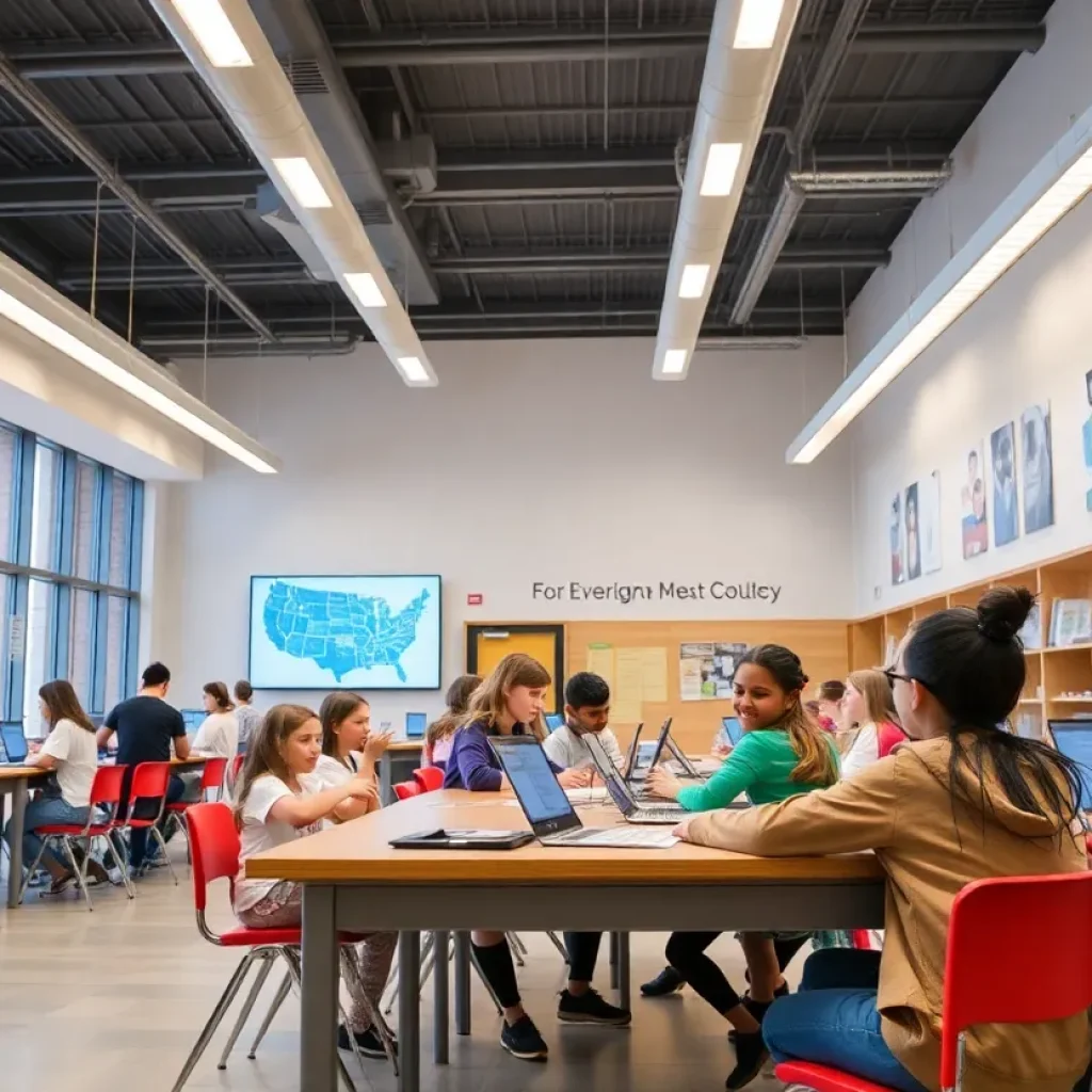 Students participating in hands-on learning activities in a newly renovated classroom.