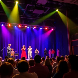 Actors performing a comedy on stage at Aiken Theatre