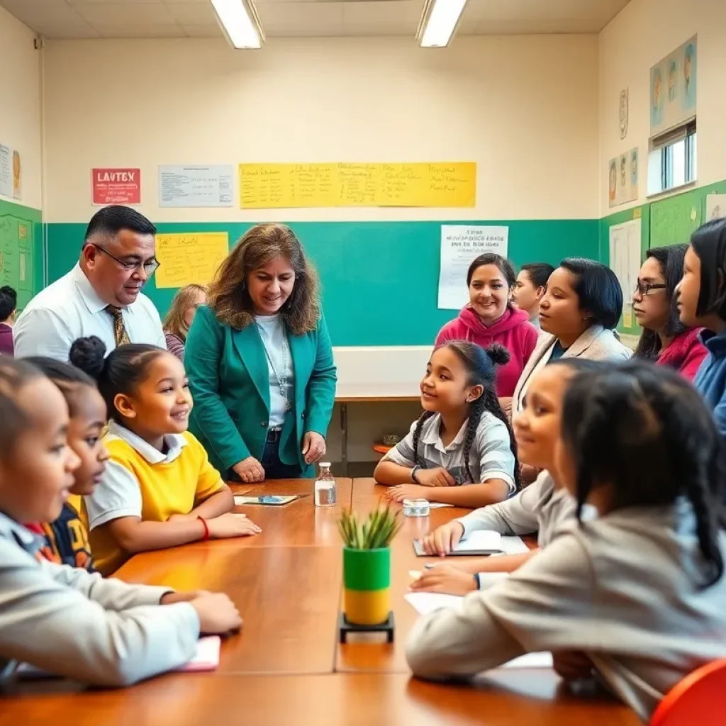 Community leaders participating in a school event, engaging with students and educators.