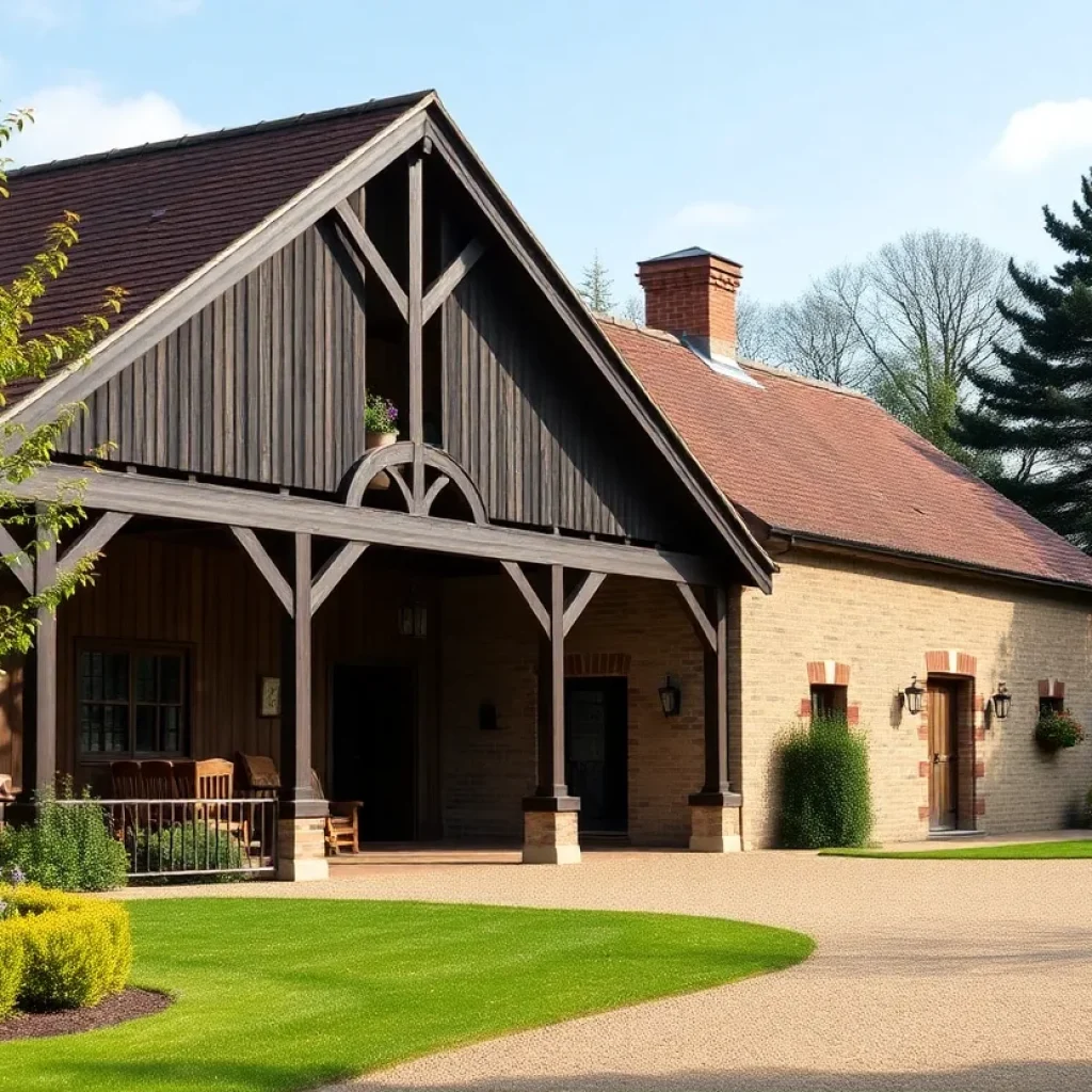 Historic Hitchcock Bostwick Stables surrounded by lush greenery