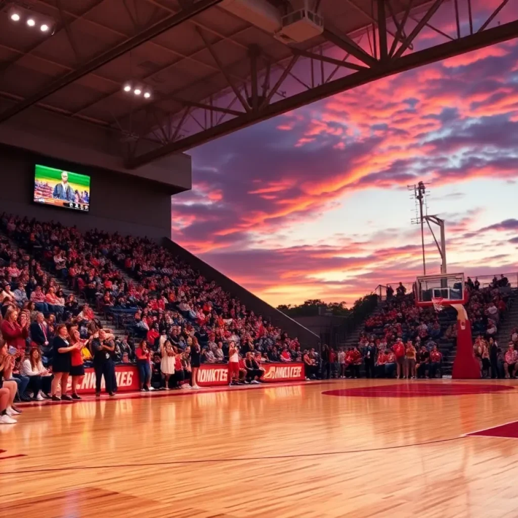 Basketball court at USC Aiken with fans cheering